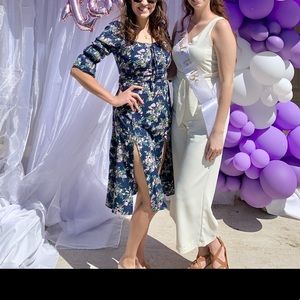 Navy flora midi dress